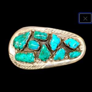 Vintage Navajo Indian Sterling Turquoise Signed Juan Calavaza Zuni Belt Buckle